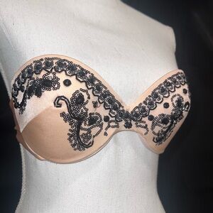 Victoria’s Secret 34B Light Pink Black Beaded Strapless Bikini Top